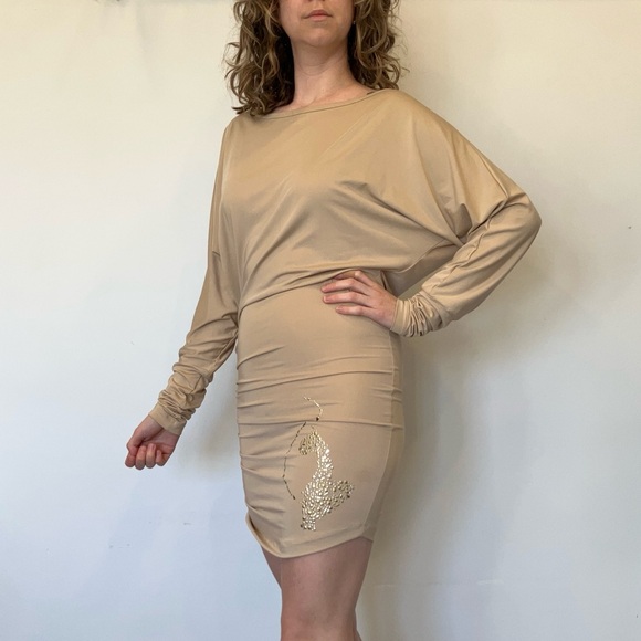 Vintage Iconic Baby Phat Beige Dress with Gold cat in size small - Picture 5 of 11